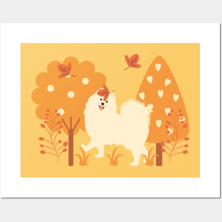 Cute Samoyed Dog in Autumn Posters and Art